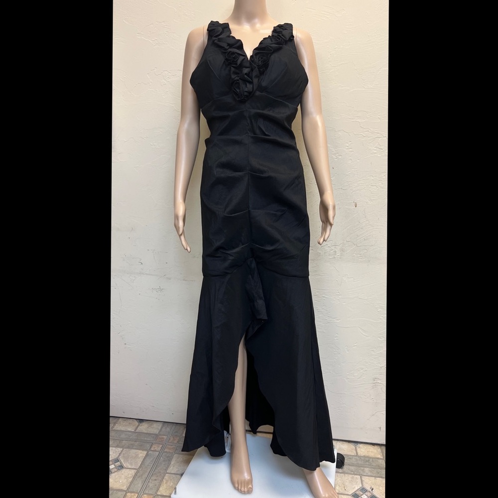 Cindy USA Black Body Con Dress Flare Mermaid Peplum Stretch Vintage Sz XL